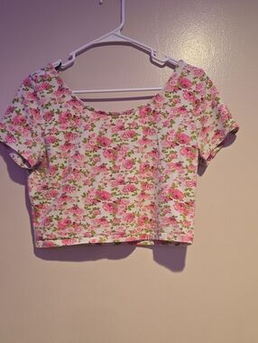 Divided Pink Floral Scoop Neck Crop Top
